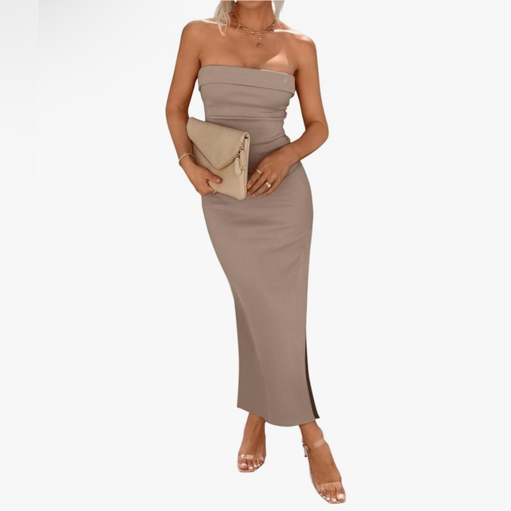 Khaki Tube Strapless Bodycon Dress NWT - Picture 4 of 7